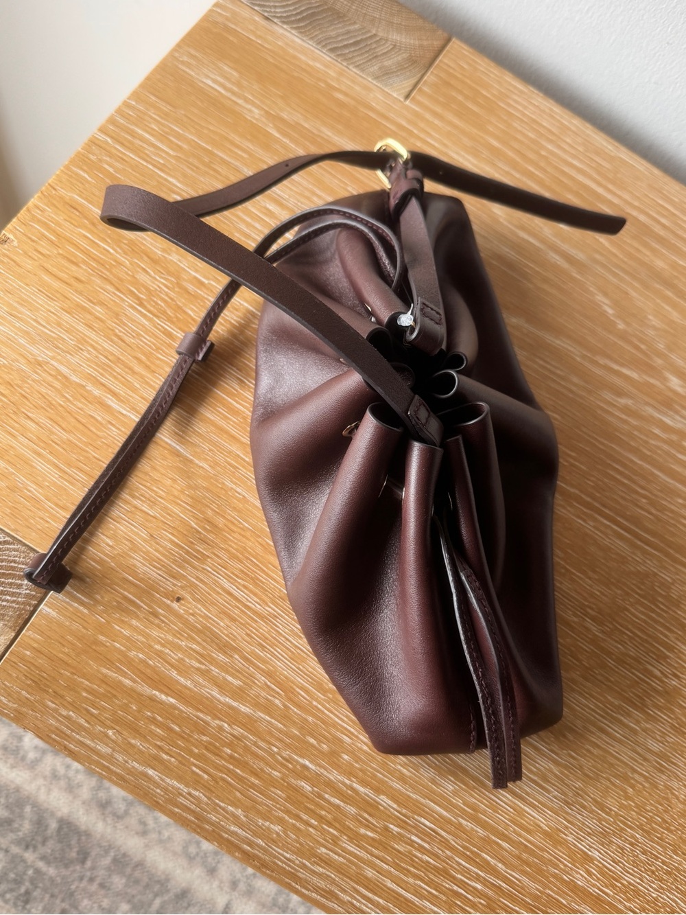 NWT MADEWELL Drawstring Clutch Mini Bag 100% Leather Chocolate Raisin NY176 - Picture 3 of 16